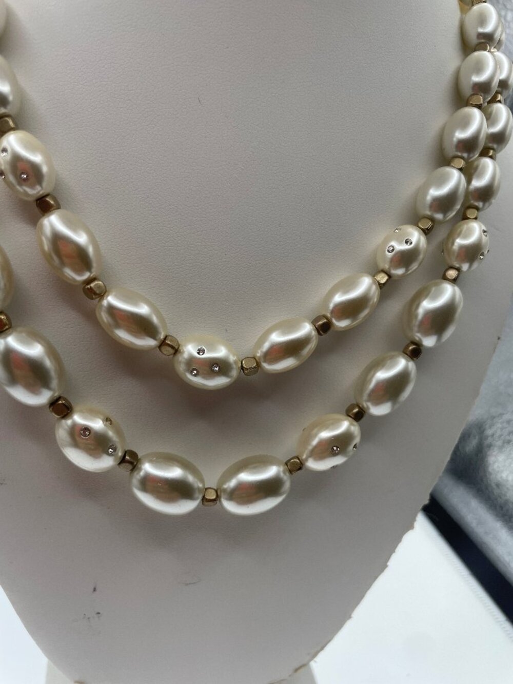 JNY Jones New York Double Strand Pearl and Rhinestone Necklace - Picture 2 of 4